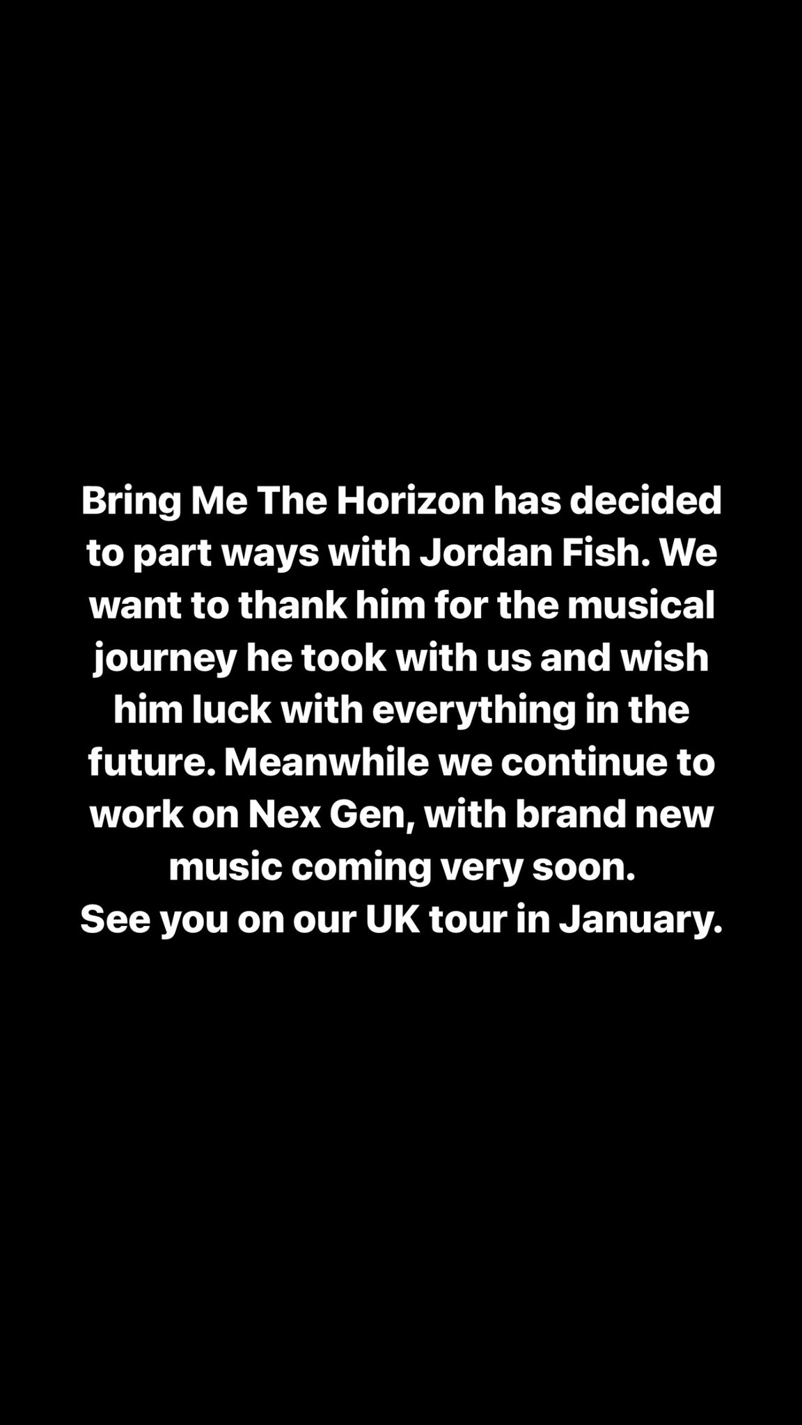 Bring Me The Horizon поделился заявлением в Instagram.